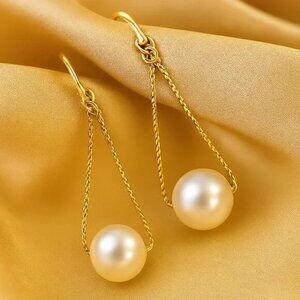 Gold Chain Faux Pearl Drop Earrings – Elegant Dangle Women’s Fashion Jewelry